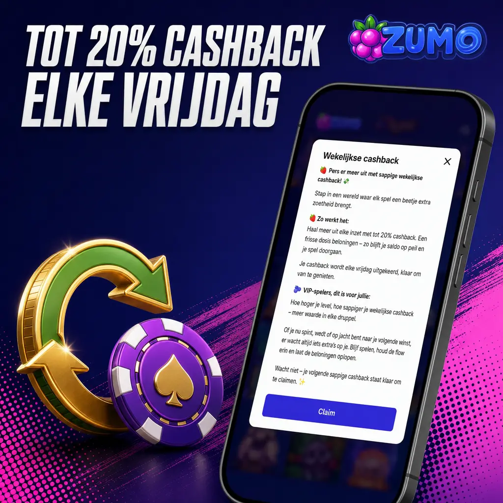 Zumobet tot 20% cashback elke vrijdag